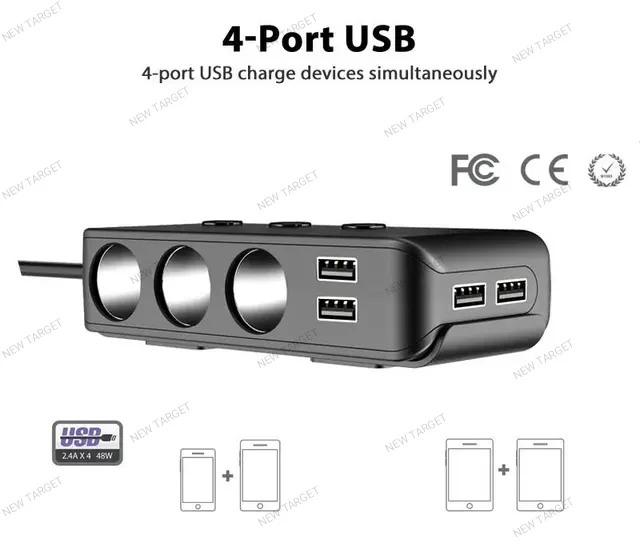 Chargeur allume cigare 3 ports