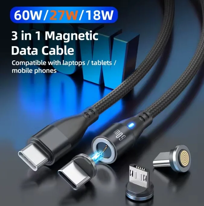 Chargement magnétique 3 en 1 à 7 broches câble de données 40 W